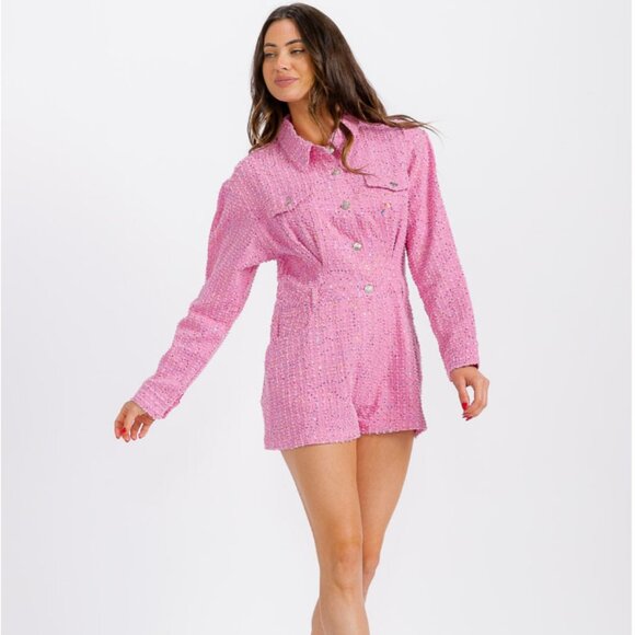 BUTTON UP FRONT POCKETS TWILL ROMPER - Picture 1 of 4